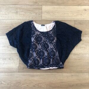 Vtg Y2K Wet Seal Women's S Blue Floral Lace Romantic Sheer Dolman Top Boho Fairy